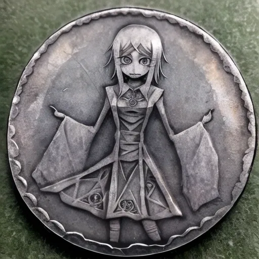 rare coin with an image of ageha, detailed ancient coin, ageha engraving, highly detailed, realistic, absurdres,[:ageha, portrait of ageha, unusual eye, extra pupils, engraving:0.8]