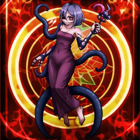 ageha, (ageha in magical girl costume), (ageha, monstergirl, by Ray-kbys, unusual eye, extra pupils, sharp teeth, extra arms, tentacles), (Romantic:1.1) intricately detailed, bright, clear, studio lighting, 8K HD photo, sharp focus, vivid color, magical girl, pink costume, magical wand, magical circle, mahou shoujo, kawaii,Alex Grey style, Art Deco style, alphonse mucha style, full body, absurdres