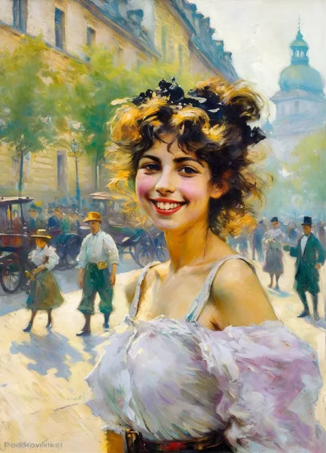 podkowinski 21st century, cheerful beautiful brunette girl in a big city<lora:podkowinski:0.9>