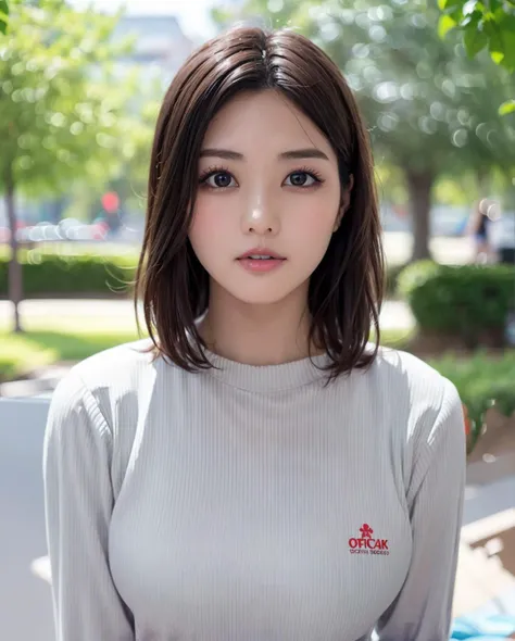 pureerosface_v1:0.3, best quality, photorealistic, 8k, high res, full color, 1girl, woman, 20 years old woman, (closed mouth:1.43), (skindentation), (portrait:0.6), trees, park bench, daylight, ((park background:1.52)), full color, ((officeshirt:1.68)), looking at viewer:1.8, (1girl eyes looking at viewer:1.55), (medium-length hair, brownhair, partedhairs:1.45), (bokeh), <lora:AAG-yume:0.65>