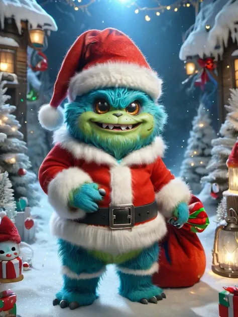 ral-santa, cute monster santa, a cute cartoon animal dressed in a santa outfit, pocket monster <lora:ral-santa-sdxl:1>