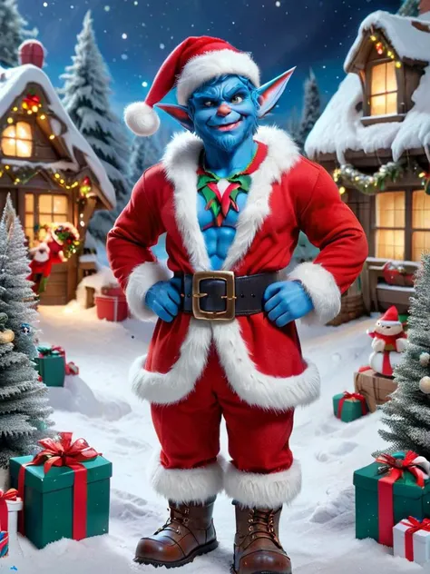 christmas elve wearing blue ral-santa outfit <lora:ral-santa-sdxl:1>