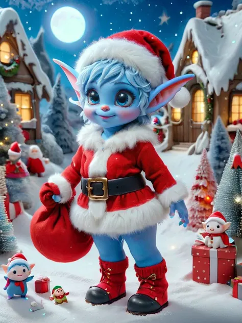 christmas elve wearing blue ral-santa outfit <lora:ral-santa-sdxl:1>