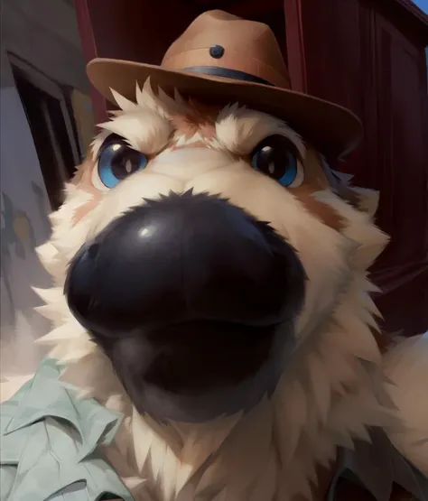 dog,black nose,hat,hi res,8k hd,extreme detail,detailed background,masterpiece,by bogexboog,by null-ghost, by takemoto arashi,,best quality,
