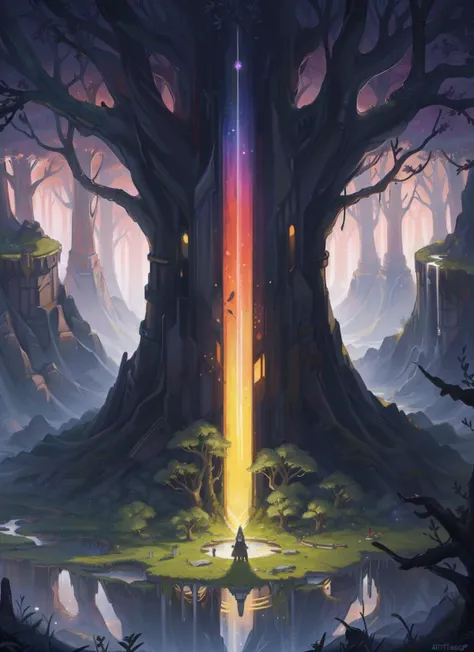 A mystical and epic landscape, featuring a fantastical and surreal world of floating islands, giant trees, and mythical creatures, that transport the viewer to a world of imagination and wonder, artstation, digital art, intricate, trending, bright colors