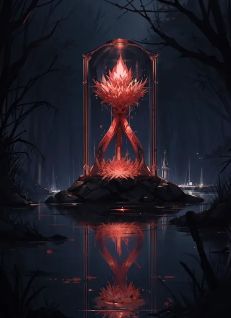 scenic, horrorcore, blood, dark environments, red theme, water, reflection, hourglass