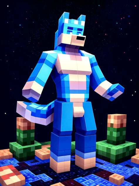 Minecraft style, furry, solo, male, wolf, blocky, pixelated, vibrant colors, recognizable characters and objects, game assets