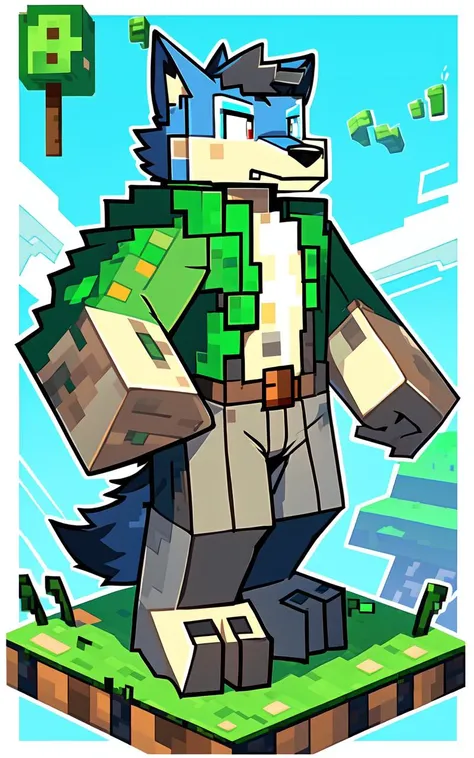 Minecraft style, furry, solo, male, wolf . blocky, pixelated, vibrant colors, recognizable characters and objects, game assets