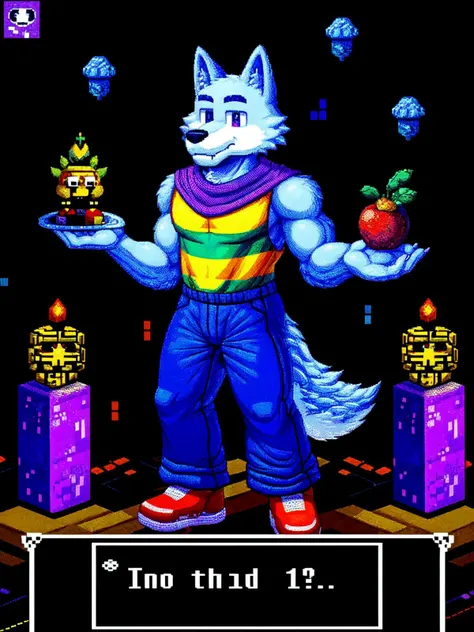 undertale, pixel \(artwork\), anthro, solo, male, wolf, retro, (pixelated), vibrant colors, recognizable characters and objects, game assets