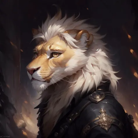 upload on e621, by Michael & Inessa Garmash,Ruan Jia, Pino Daeni, chunie, darkgem, anthro, male, ((( detailed fluffy fur))), (((((handsome))))), detailed realistic painting, solo, (((shaded))) extreme detail, ((face)), bright eye, ((white )) ,lion, detailed fur, detailed fluffy fur, ((detailed realistic painting))