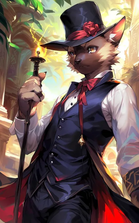 masterpiece, best quality, bright eyes, Deliciated eyes, by kiyosan, (by t.y.stars:0.9), by null-ghost,
furry, siamese cat, slim male, magician, (formal wear:1.2), pants, cane, monocle, cloak, hat, gem, (runes:1.1),
dynamic angle, upper body,
oasis, detailed background, colorful, radiant, mystery, magic, spectral <lora:add_detail:0.3>