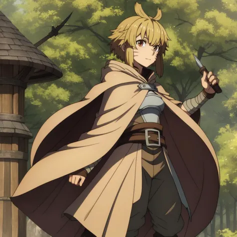 <lora:ArgoV11:1>, 1girl, human, argo the rat, adventurer outfit, cape, solo, outdoors, brown eyes,