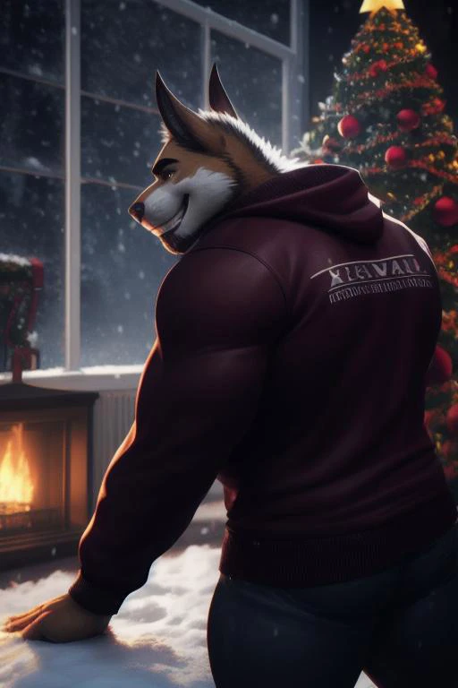 bara, very handsome european strong and manly dark blond bodybuilder with thick muscles with a handsome smile wearing Retro-style sweatshirt at a christmas night in the living room with snow falling outside the window, dynamic romantic situation,
ultra realistic, concept art, intricate details, highly detailed, photorealistic, octane render, 8k, unreal engine, sharp focus, volumetric lighting unreal engine