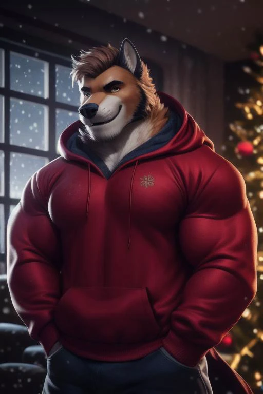 bara, very handsome european strong and manly dark blond bodybuilder with thick muscles with a handsome smile wearing Retro-style sweatshirt at a christmas night in the living room with snow falling outside the window, dynamic romantic situation,
ultra realistic, concept art, intricate details, highly detailed, photorealistic, octane render, 8k, unreal engine, sharp focus, volumetric lighting unreal engine