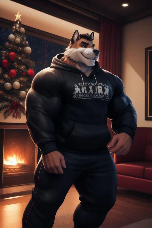 bara, very handsome european strong and manly dark blond bodybuilder with thick muscles with a handsome smile wearing Retro-style sweatshirt at a christmas night in the living room with snow falling outside the window, dynamic romantic situation,
ultra realistic, concept art, intricate details, highly detailed, photorealistic, octane render, 8k, unreal engine, sharp focus, volumetric lighting unreal engine
