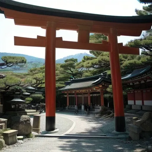 a large stone arch, inspired by Torii Kiyonobu I, romantic scene, near a japanese shrine, torii in the background, inspired by Torii Kiyonaga, japanese temples, centered torii gate, ancient japanese architecture, in front of a temple, complex and desaturated, japanese torii in a moutain, shinto shrine, japanese temple