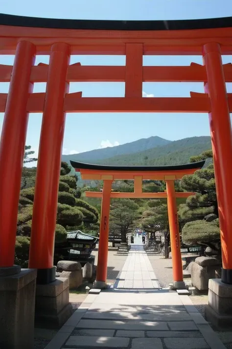 perfect face a large wooden torin, inspired by Torii Kiyonobu I, centered torii gate, heaven gate, inspired by Torii Kiyomoto, gateway to another universe, near a japanese shrine, torii gate, onmyoji, ancient civilization, japanese torii in a moutain, inspired by Torii Kiyonaga