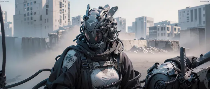 (8k, RAW photo, best quality, masterpiece:1.2), (realistic, photo-realistic:1.4), ultra-detailed,1girl, in the middle of battle field, dusty, serious graphics, full body, <lora:cyberhelmetWearable_cyberhelmetv02:0.8>,cyberpunk, cyberhelmet, full of battle gear, <lora:oc_v10:0.4>,hiding on the roof, <lora:techpunkMaskWearable_v05:0.3>, mask on,