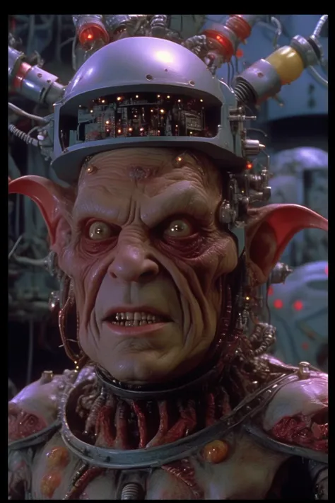<lora:Terry Gilliam Style:1>Terry Gilliam Style - dvd screenshot of the 1984 movie 'goblins of tech and time' fantasy comedy movie directed by Paul Verhoeven, cyborg satan, colorful, hyper-detailed, beautiful photography, industrial light and magic special effects, octane render, photorealistic, shot on ARRIFLEX 35 III 35mm cinema cam, pro-mist filter