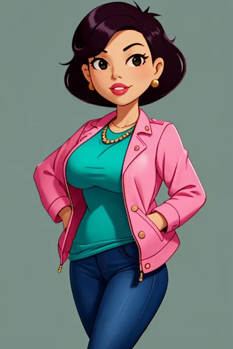 (best quality:1.1) 1girl, photo of susanlongv1, <lora:SusanLong:1.3>, middle aged Asian woman with large saggy breast, curvy body, looking at viewer, pink lips, pink jacket, jeans, standing, simple background, sharp focus, 8k, photo realistic, highly detailed, canon R5, 50mm focal length, f/5.6. (highly detailed skin:1.2),
