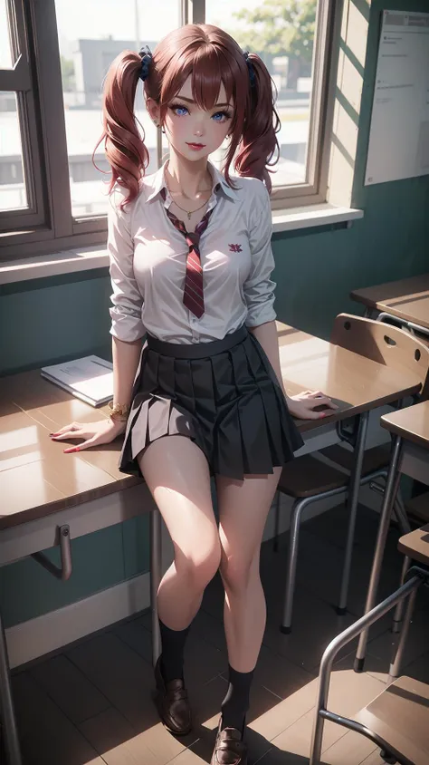 (full body:1.2), 1girl, (tall, skinny, small breast), (suntan:1.2), (crimson red hair, Long Twintails, blue eyes), slightly makeup, red lips, perfect face, perfect eyes, detailed face, detailed eyes, school uniform, classroom, (all fours:1.2), evil smirk,<lora:AnimeGal_v10:1>, gyaru:1.2, (master piece:1.2, best quality:1.2, perfect lighting, natural lighting, highres, 8K, 4K, UHD, Ultra Detailed 8K CG, extremely detailed CG unity 8k wallpaper, ultra high res, High quality texture, High quality shadow, vivid colors, soft HDR)