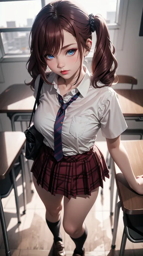 (from above:1.4), 1girl, (tall, skinny, small breast), (suntan:1.2), (crimson red hair, Long Twintails, blue eyes), slightly makeup, red lips, perfect face, perfect eyes, detailed face, detailed eyes, school uniform, classroom, (lying on back:1.4, on desk), evil smirk,<lora:AnimeGal_v10:1>, gyaru:1.2, (master piece:1.2, best quality:1.2, perfect lighting, natural lighting, highres, 8K, 4K, UHD, Ultra Detailed 8K CG, extremely detailed CG unity 8k wallpaper, ultra high res, High quality texture, High quality shadow, vivid colors, soft HDR)