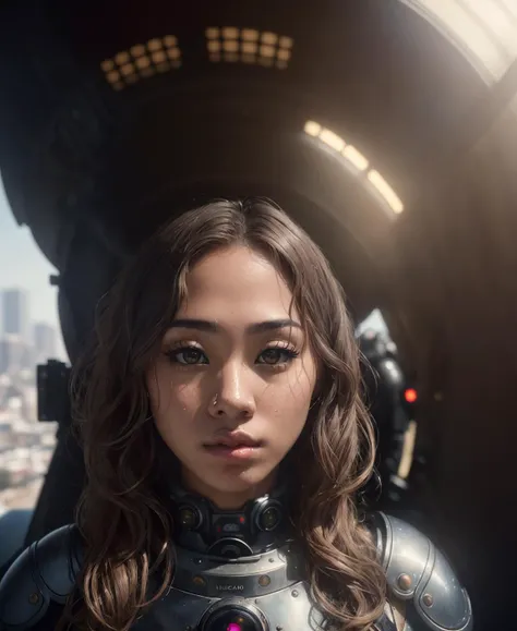 an award winning photograph of the most beautiful woman in the world, detailed, Photorealism, beautiful portrait, trending on artstation, detailed and realistic portrait of honeygold, round eyes and short messy hair shot outside wearing scifi armor, chapped lips, soft natural lighting, photography, magical photography, dramatic lighting, ultra-detailed, intimate composition, Leica 50mm,