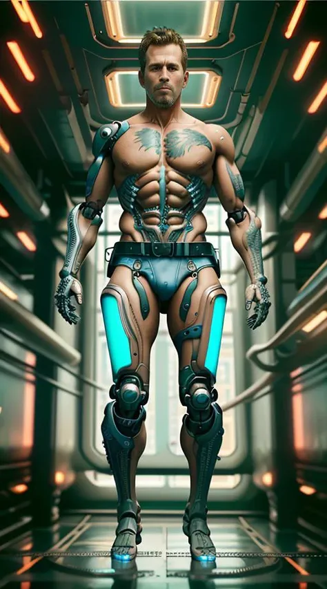 blueshirtguy a HDR photograph of a badass masculine man, legs, feet, skeleton made of steel , pumps and gauges, looks like the pieces of a clock, intricate cyberpunk robot, highly detailed, soft bokeh, art by mooncryptowow and popular science <lora:wowifierV3:0.8>,