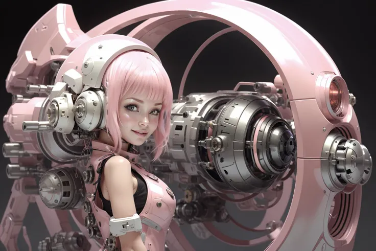 Best quality,masterpiece,ultra high res,(photorealistic:1.4),masterpiece,(bestquality),hyper-detailed,ultra-detailed,low angle shot,(1 cute_girl:1.2),(chibi),white bodysuit,(light smile:1.2),(pink hair:1.4),(_faceildishng legs),red blush,headphones,glass:1.4_mask_helmet,(cat_ear_helmet),bare shoulders,(cybernetic),(mecha suit),(futuristic),(combat attire),(mix of organic and inorganic),(exposed circuitry),(massive scale),(mono-eyed),(weaponized),(polished metal),(futuristic background),(mechanical beauty),(technology wonder),<lora:softmecha-000003:0.6>,<lora:akirabikev0.2:0.7>,<lora:baby_face_v1:,<lorgmanTech:0.3>,