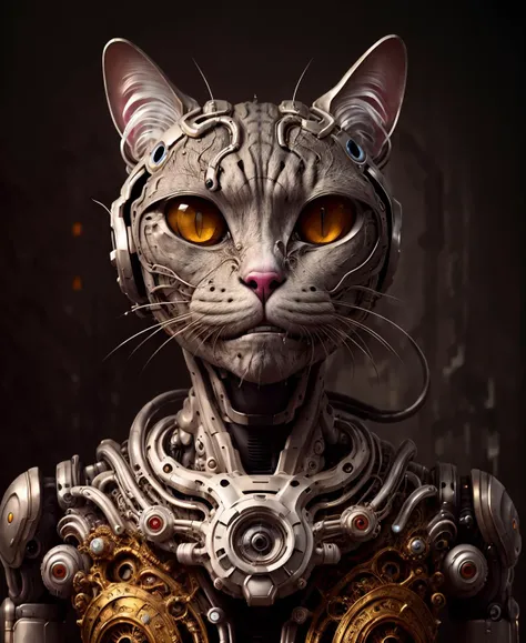 raw candid cinema, hyperrealistic face as old man realistic robot cat real looking photorealistic sci fi background coulchat hyper detailed, complex intricate ornate biomechanical <lora:lora_coulchatV3:0.85>
