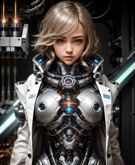 best quality, photograph, 1girl, (flirty scientist), lab coat, mecha, complex robot, biomechanical, robotics laboratory, very detailed, intricate, fine details, ultra sharp focus  Kinoptik Tegea, Sony Alpha a9 II, photography by popular science  <lora:insanobot:1>