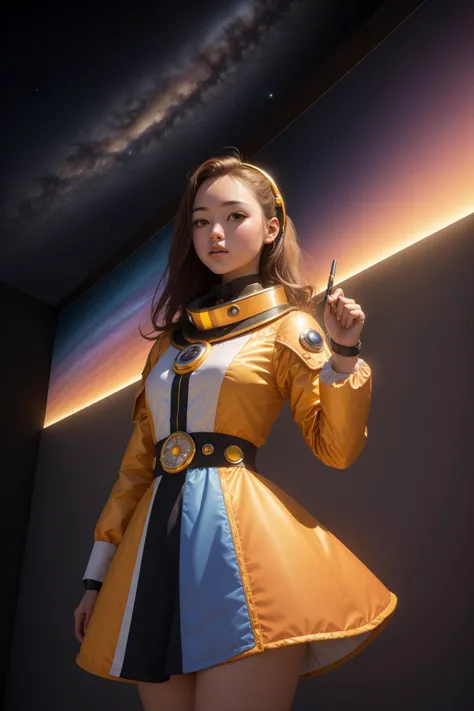 1girl, (by Dave Dorman:1.0) and (Sung Kim:1.1) , sci-fi art, masterpiece Abstract, majestic, modelshoot style shot of a Abhorrent 1700'S ([Duck|Mulberry]:1.3) , the Duck is Making photographs, wearing Neutral, Hands Up Pose, detailed fluorescent yellow and electric yellow background, dense field and Magellanic Clouds in background, Fall, shallow depth of field, Masterpiece, Shameful, Cubo-futurism, Rembrandt lighting, Cinematic, Kodak gold 200, F/5, Pastel Colors, Liminal dream, Mandala, extremely beautiful, ultra high res