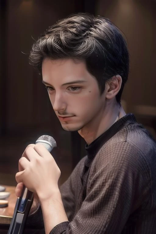 ((masterpiece)),((bestquality)),8k,high detailed,ultra-detailed,depth of field,wide angle,model,adult,tall,lens flare,rim light,
1boy,<lora:Bruno_Lora:1>,bruno,handsome_face,real skin texture,male focus,solo,finely sculpted hands,straight hair,Short_hair,looking away,from the left,(Full_shot:1.4),
angry,leg lock,hand on floor,holding microphone,thick eyebrows,beard,realistic,<lora:add_detail:1>,<lora:muscle_slider_v1:-0.25>,<lora:weight_slider_v2:-0.25>,