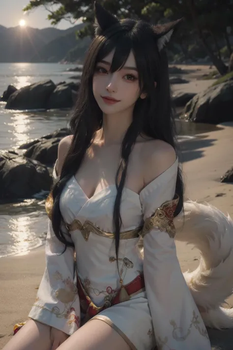 Best quality, masterpiece, ultra high res, (photorealistic:1.4), raw photo, 1girl,
AHRI_COSPLAY, WHITE TAILS, BLACK LONG HAIR, YELLOW EYES, look at viewer, full body, warm smile,
seaside, Golden hour makes everything warm and romantic
a beautiful woman, golden hour, rim lighting, warm tones, sun flare, soft shadows, vibrant colors, hazy glow, painterly effect, dreamy atmosphere
<lora:80s Japan 2:0.4:PALETTE> <lora:OC:0.5:BODY0.5> <lora:Ahri_Cosplay:1> <lora:epiNoiseoffset_v2:0.5> <lora:better-bg-001:0.3:KEEPBG>
