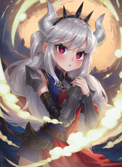 ((best quality)), ((highly detailed)), masterpiece, extremely detailed face, beautiful face, (detailed eyes, deep eyes), (1girl), cowboy shot, <lora:hairdetailer:.9>, <lora:lucifer:1>, lucifer(helltaker), long hair, white hair, red eyes, demon horns, white horns, demon tail, mole under eye, crown, armlet, <lora:3Q-v3:.9>