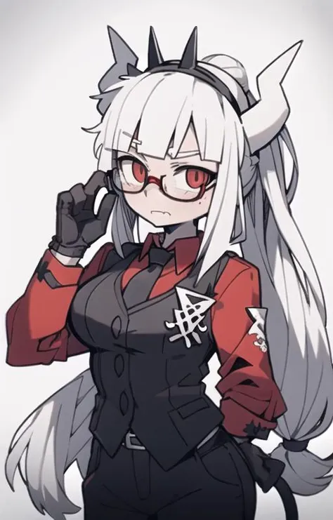 (masterpiece), insanely detailed, absurdres, ultra-highres, ultra-detailed, best quality, 1 girl, solo, nice hands, perfect hands, best quality, high quality, perfect-lighting, illustration, cute girl, detailed-face, detailed-body, black eyes, (black), small breasts, white pointy animal ears, white animal tail, cowboy shot, anime artstyle, full body model, kawaii, long hair, white hair, hair bow, white hair long, beautiful woman, 1 girl, solo, blushing, expressive eyes, perfect face, black scarf, Off-the-shoulder leotard black, (tight body), black stockings, Round Glasses Black, Love Heart Bubble, by Canon EOS, SIGMA Art Lens 35mm F1.4, ISO 200 Shutter Speed 2000, (cleavage:-1.5), 