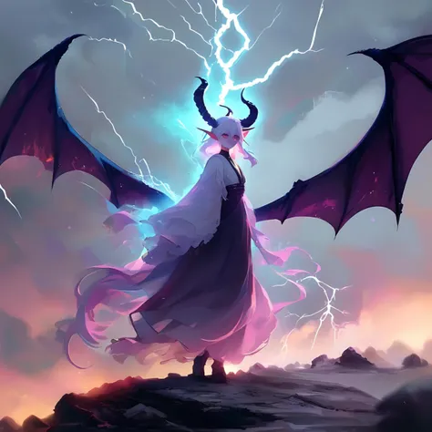 portrait of an alluring demon girl, made out of pastel colors glowing energy, she is a electricity spirit and ethereal being, medium elf ears, she has demon horns made of lightning, bioluminescent dramatic lighting, explosive dynamic vibes with low key lighting, the scene is illuminated by her glow, (in the art style of Charlie Bowater, Julie Bell, masterpiece, 4k, perfect picture, best quality, breathtaking picture)