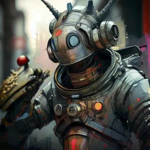 a man dressed in an astronaut costume with horns and horns on his head and a helmet with horns on his head, highly detailed, trending on artstation,nvinkpunk