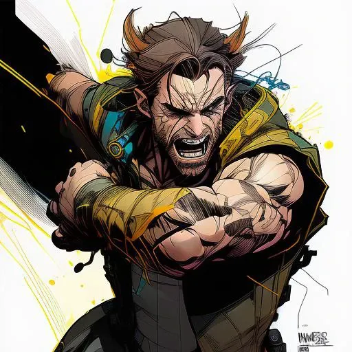 nvinkpunk, painting of wolverine, Marvel, high quality, fighting