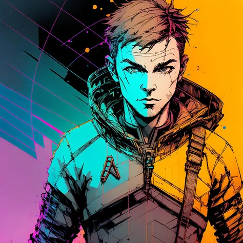 1boy, nvinkpunk, star trek, kirk, chris pine, paint splashes, splatter, outrun, vaporware, cell shaded, (octane render:1), trending on artstation, highly detailed, fine detail, intricate, (masterpiece:1.2), best quality