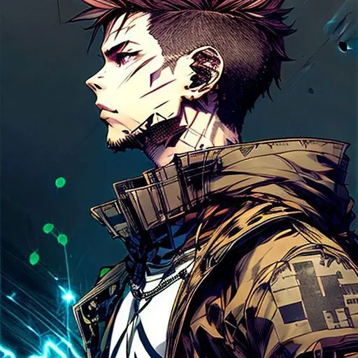 nvinpunk, young man with black hair by Yoji Shinkawa, sfw, stylish, painting, colorful, masterpiece, high definition