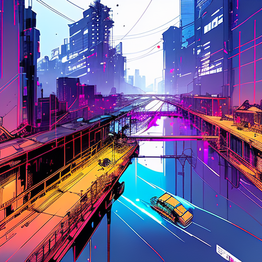 Illustration of a city with a train and a car on the tracks - SeaArt AI