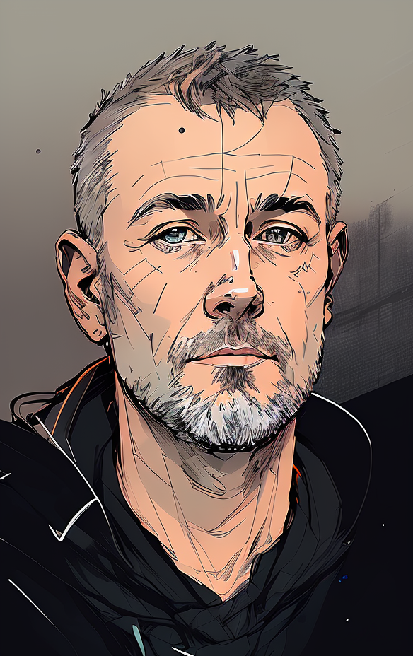 A close up of a man with a beard and a black jacket - SeaArt AI