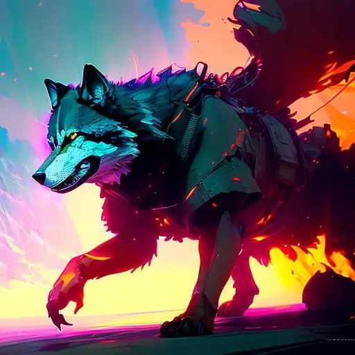 (extremely detailed CG unity 8k wallpaper), poster of a howling wolf, professional majestic digital painting, concept art, smooth, sharp focus, illustration, from Metal Gear, by Ruan Jia and Mandy Jurgens and Greg Rutkowski and Artgerm and William-Adolphe Bouguerea and artgerm-n 9, by midjourney and greg rutkowski, anime, beautiful and detailed lighting, shadows, by Jeremy Lipking, by Jim Lee, by Todd Mcfarlane, gothic, flames, volumetric lighting, demonic, dynamic colors, intense
