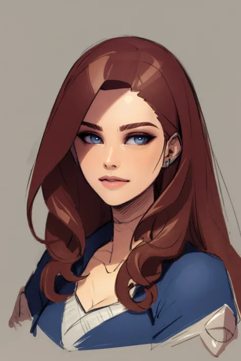masterpiece, best quality, 1girl, ladyjessica, brown hair, long hair, blue eyes, makeup, lips, sketch, closeup, solo, simple background <lora:LadyJessica:1>