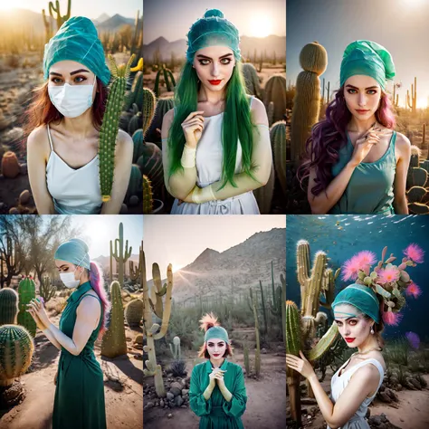 (otherworldly, otherworldly atmosphere, otherworldly appearance), highly insanely detailed, masterpiece, top quality, best quality, highres, 4k, 8k, RAW photo, collar, earrings, jewelry, necklace, armlet,
(long_hair, long hair, random colors cloth, random colors hair, random long hair, dynamic hair, glowing hair, hair over one eye),
(eyelashes, eyeliner, eyeshadow, eyelashes),
pink lipstick,
makeup,
((ancient egyptian theme)), golden ornaments,
1girl, (portrait:0.4), nsfw,
((desert, Mexico, cacti, underwater)),
a grove of mechanical trees swaying to the rhythm of coded breezes, (tranquil:0.6), (serene:0.5),
long messy hair,
1girl, (from below),
green and purple fire,
1girl, (lower body, hospital), <lora:Surgical uniform:0.9>, (surgical_uniform, mask, long sleeves, surgical mask,long dress, latex gloves,hat covering hair, hat), <lora:Aya Kawasaki:0.5>, (akiko satou, 3dcg 01, 1girl, solo, twintails, brown eyes, medium breasts, medium hair, mole under eye, dark blue hair, double side ponytail), (fantasy world)