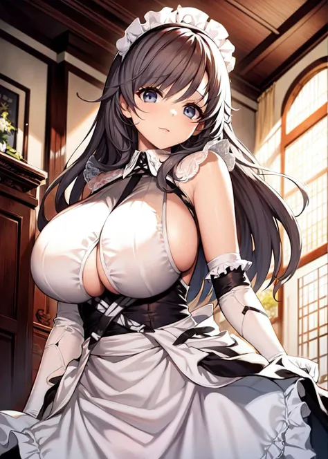 <lora:charybdis_v1.0:0.8>,charybdis\(azur lane\), \(origen\), enmaided,indoors, from below, standing,, masterpiece, best quality, extremely detailed face, sharp details, high contrast,