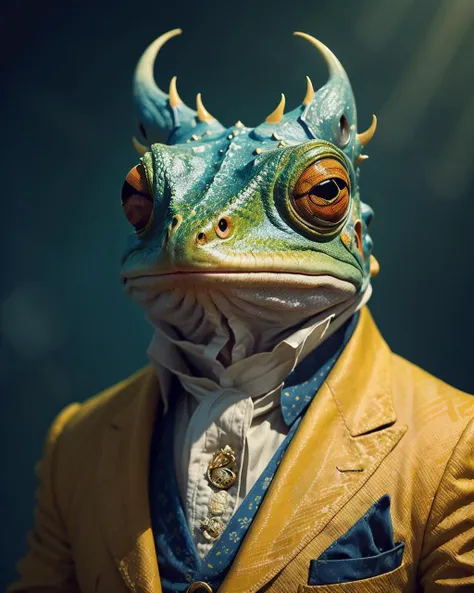 portrait of anthro male (green frog:1), suit,  <lyco:GPTS3 animals_258424:1>, 
interlaced, dramatic lighting, masterpiece, best quality, photorealistic, hyperrealistic