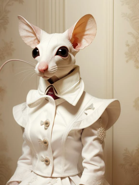 a white cyborg, masterpiece, best quality, female mouse, realistic, argyle dress <lora:GPTS3 animals_258424:1>