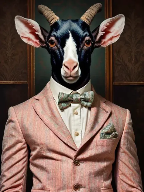 man goat, masterpiece, best quality, realistic, argyle dress, <lora:GPTS3 animals_258424:1>, Humanized Animal